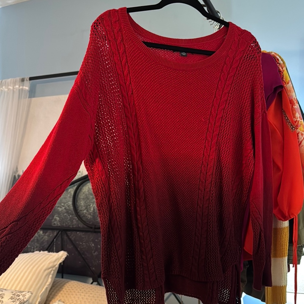 American Eagle Outfitters Red Crew Neck Sweater with Textured Knit